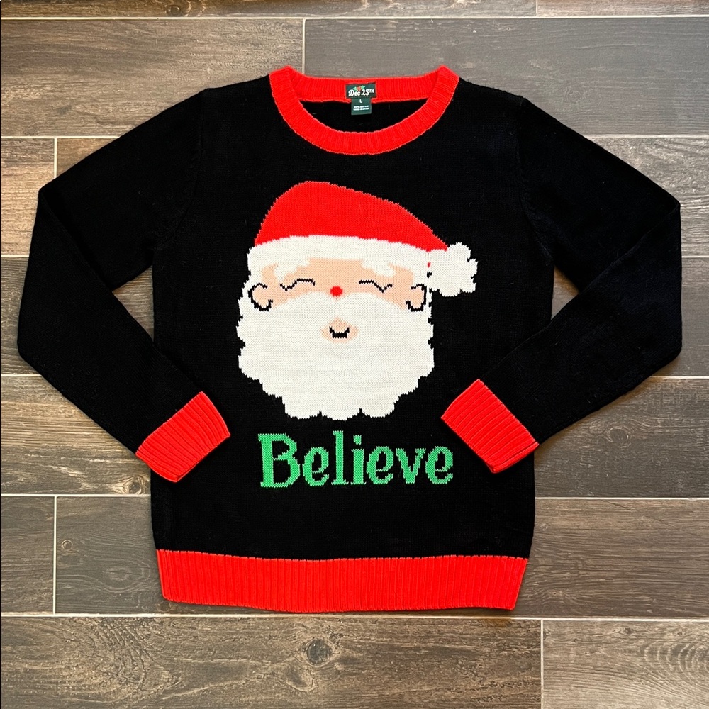 Holiday Santa Crewneck Sweater - Black and Red